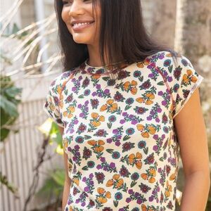 NATURAL LIFE Colorful Floral Short Sleeve Top